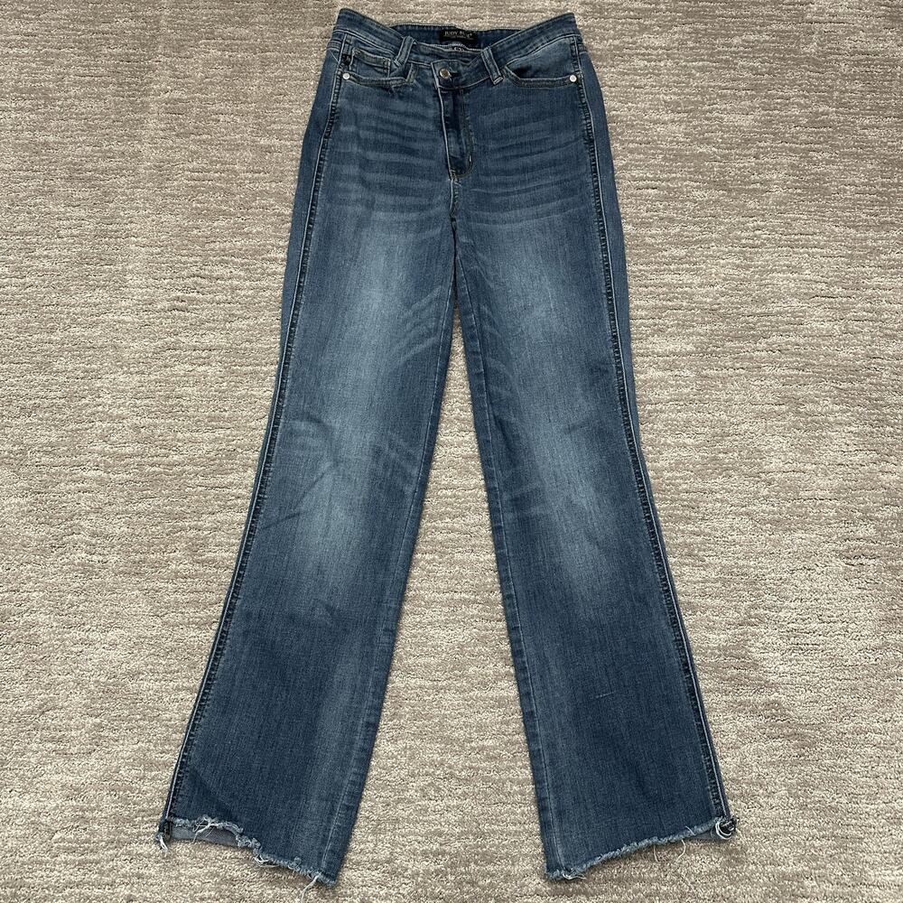 Judy Blue Jeans Womens 5/27 Blue Wide Leg High Rise Stretch Denim Frayed Hem